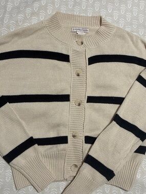 Sincerly Jules Cream and Black Striped Button Cardigan